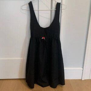 Black Mini Babydoll Dress with Rose Appliqué